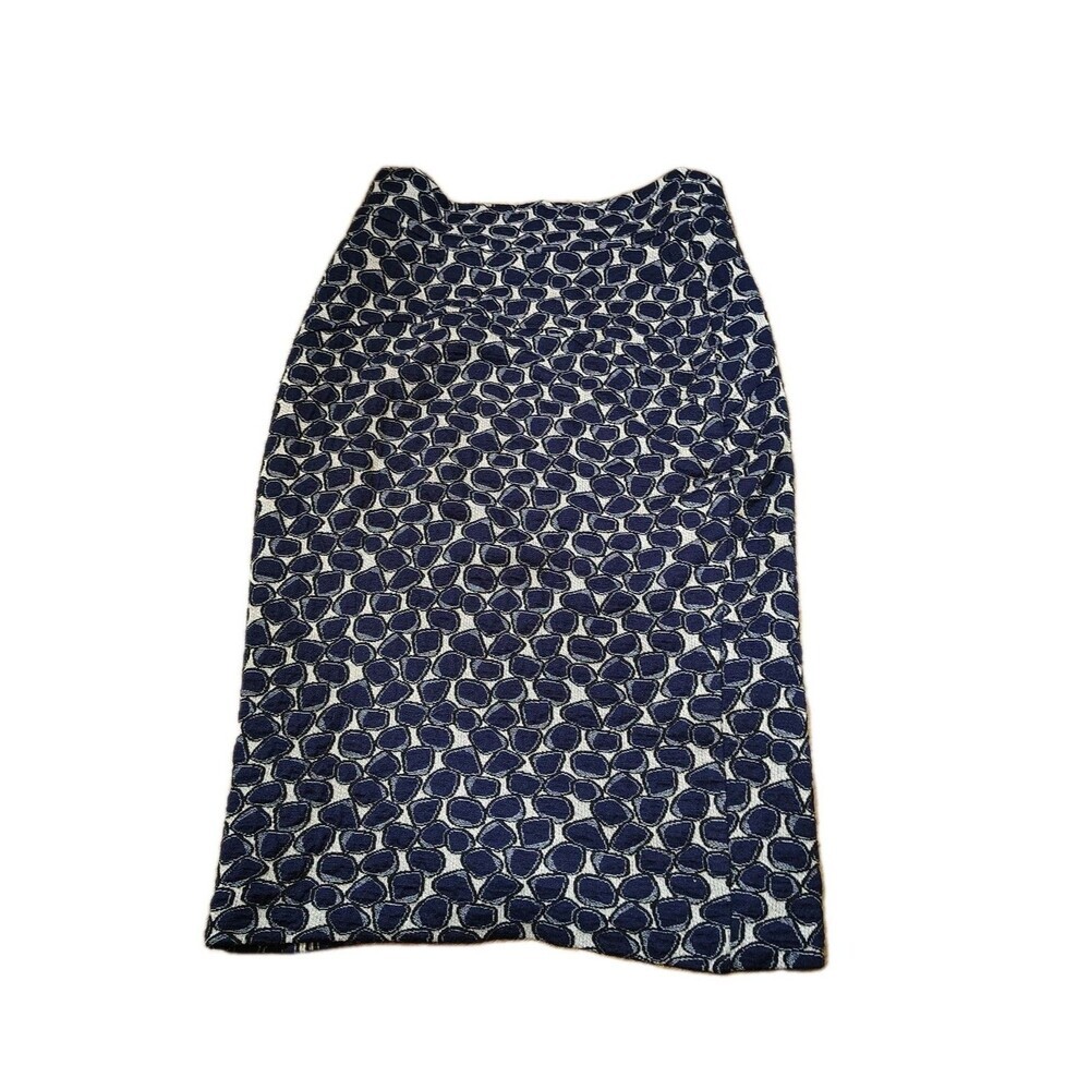 DVF Diane Von Furstenberg Navy Size M Geometric Wool Blend Pencil Skirt Stretch - Picture 3 of 6